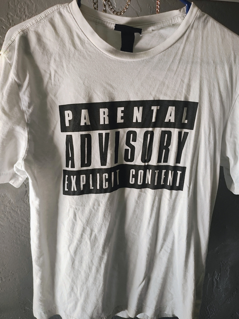 H&M White Tee with Black 'Parental Advisory' Graphic